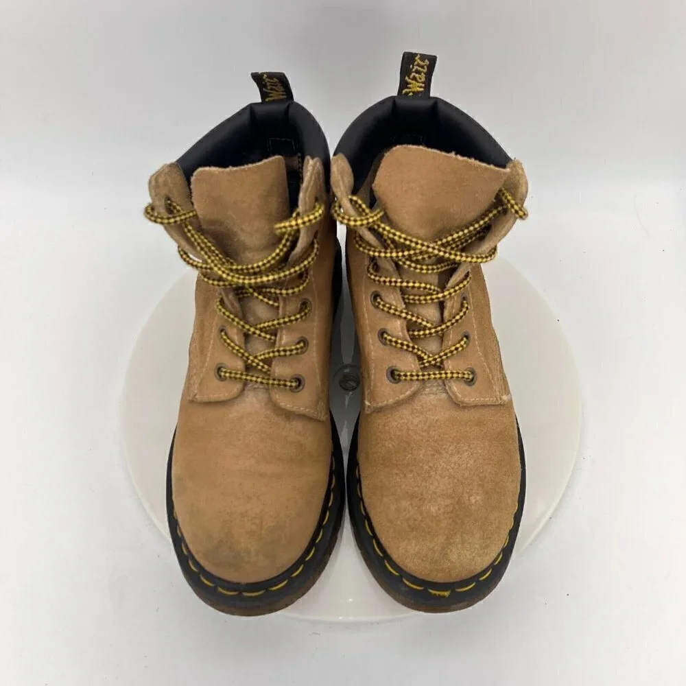Dr Martens Greasy Suede Leather Tan Yellow Stitch Ankle Women Boot Size 7